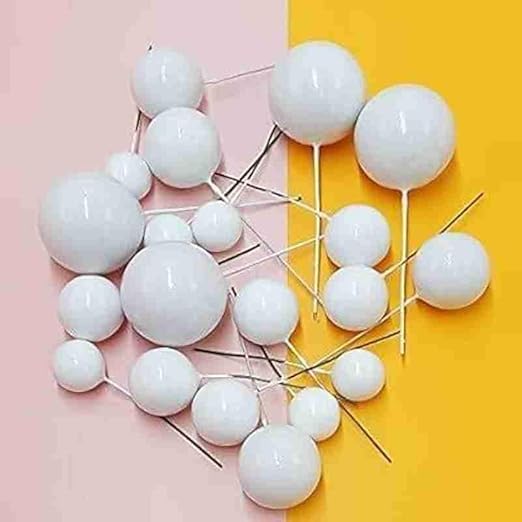 Faux Balls Topper For Cake Decoration | Pack Of 20pcs | White | 4 sizes 2, 2.5, 3, 4 cm 5PC Each (WHITE)