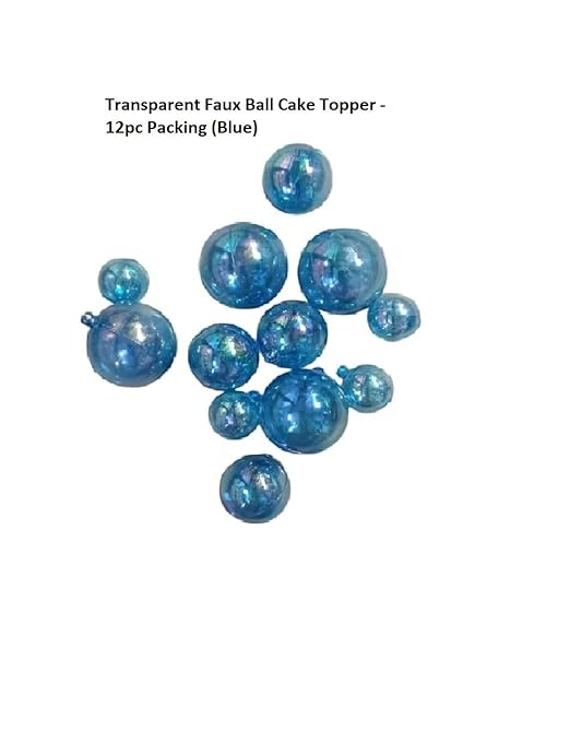 Blue Transparent Faux Ball Cake Topper/Foam Ball/Bubble Cake Topper For Wedding/Birthday & Many More Cake Decoration - 12pc Packing (Blue)