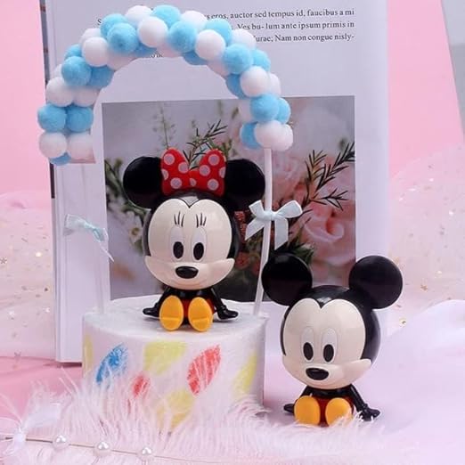 2 Piece Mickey-Minnie Mouse Set for Cake Decorating, PVC Present Action Figure Mouse Disney Table Decor Themed Party Decoration for Kids Birthday (Mickey Minnie) Sitting Toy Doll