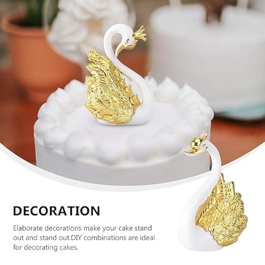 Mini Swan Ornament Cake Topper Combo | Miniature Doll Cake Topper Action Figurine Super Hero Toys | 2 Pcs Elegant Swan with Silver Feathers