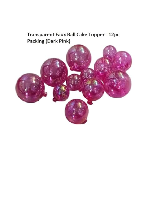 Dark Pink Transparent Faux Ball Cake Topper/Foam Ball/Bubble Cake Topper For Wedding/Birthday & Many More Cake Decoration - 12pc Packing (Dark Pink)
