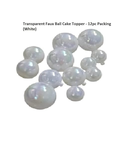White Transparent Faux Ball Cake Topper/Foam Ball/Bubble Cake Topper For Wedding/Birthday & Many More Cake Decoration - 12pc Packing (White)