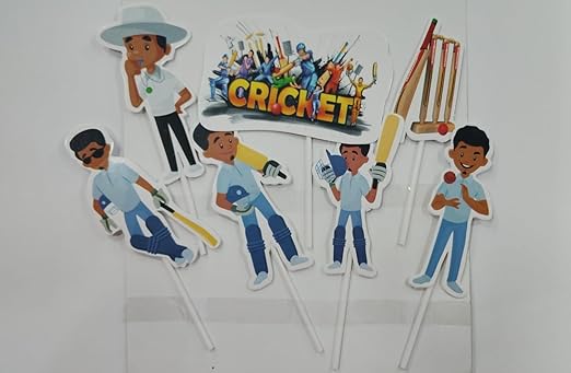 Cricket Theme Paper Cake Topper| Sports Theme Based Toppers Cake/Cupcake Decoration For Kids/Adult & All (Pack of 7)