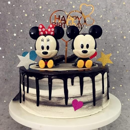 2 Piece Mickey-Minnie Mouse Set for Cake Decorating, PVC Present Action Figure Mouse Disney Table Decor Themed Party Decoration for Kids Birthday (Mickey Minnie) Sitting Toy Doll
