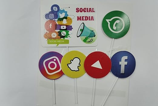 Social Media Theme Paper Cake Topper| Social Media Theme Cake Toppers For Cake/Cupcake Decoration(Pack of 6)