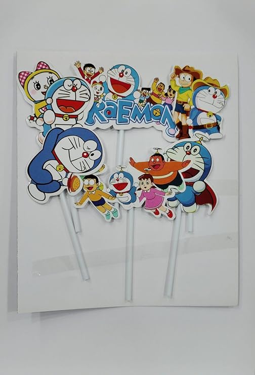 Cartoon Characters(5 inch) Paper Cake Topper With Stick For Birthday Celebration Parties/Theme Cake Decoration Item/Cartoon Theme Party(Pack of 6)