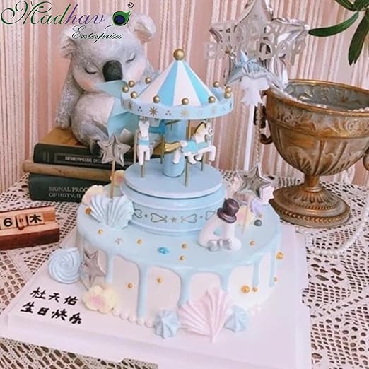 Enchanting Horse Music Box Cake Topper – Rotating Fairytale Melody Toy | Ideal for Cakes & Gifting (Horse, Blue)