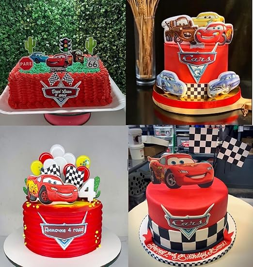 Happy Birthday Car Theme Paper Cake Topper| Fun Car Theme Based Toppers For Cake/Cupcake Decoration For Kids/Boys (Pack of 6)
