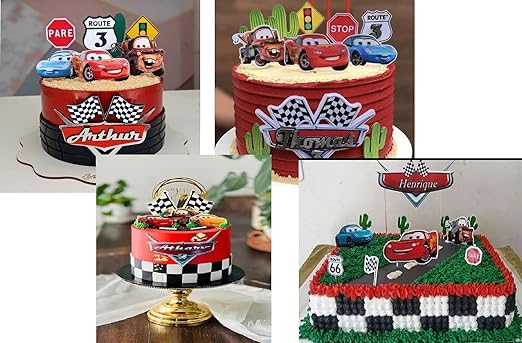 Happy Birthday Car Theme Paper Cake Topper| Fun Car Theme Based Toppers For Cake/Cupcake Decoration For Kids/Boys (Pack of 6)