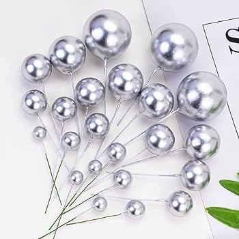 Faux Balls Topper For Cake Decoration | Pack Of 20pcs | SILVER | 4 sizes 2, 2.5, 3, 4 cm 5PC Each (SILVER)