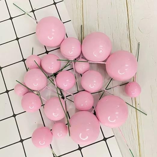 Faux ball cake toppers 20pcs pack for cake decoration, best for theme cakes, designer cake, ontament cake etc. (Pink)