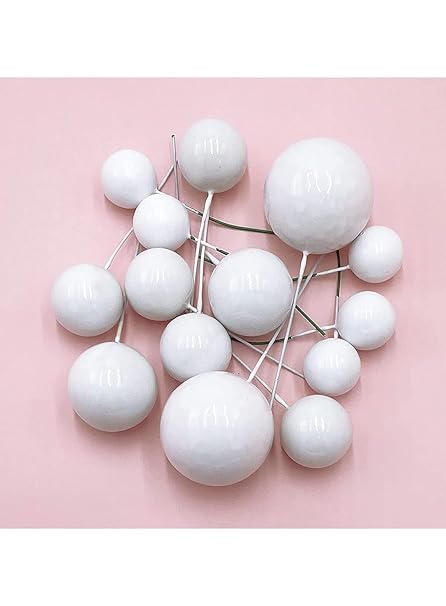 Faux Balls Topper For Cake Decoration | Pack Of 20pcs | White | 4 sizes 2, 2.5, 3, 4 cm 5PC Each (WHITE)