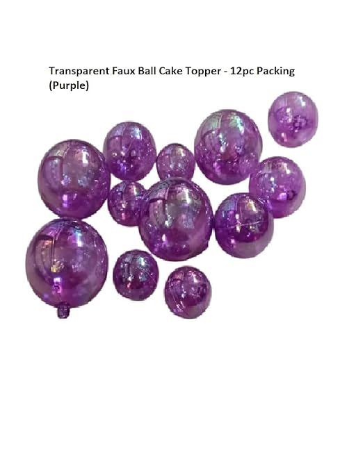 Purple Transparent Faux Ball Cake Topper/Foam Ball/Bubble Cake Topper For Wedding/Birthday & Many More Cake Decoration - 12pc Packing (Purple)