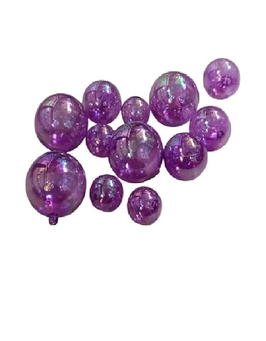 Purple Transparent Faux Ball Cake Topper/Foam Ball/Bubble Cake Topper For Wedding/Birthday & Many More Cake Decoration - 12pc Packing (Purple)