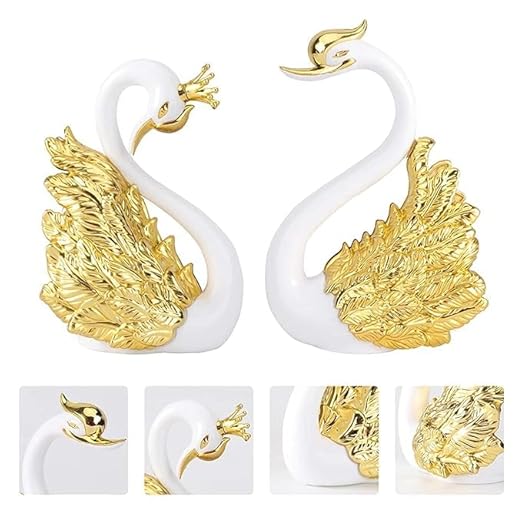 Mini Swan Ornament Cake Topper Combo | Miniature Doll Cake Topper Action Figurine Super Hero Toys | 2 Pcs Elegant Swan with Silver Feathers