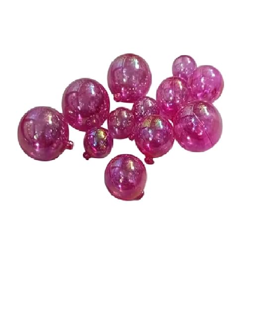 Dark Pink Transparent Faux Ball Cake Topper/Foam Ball/Bubble Cake Topper For Wedding/Birthday & Many More Cake Decoration - 12pc Packing (Dark Pink)