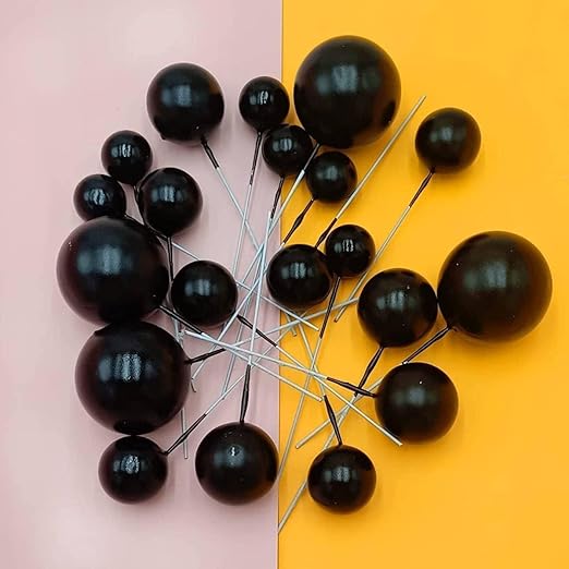 Faux Balls Topper For Cake Decoration | Pack Of 20pcs | BLACK| 4 sizes 2, 2.5, 3, 4 cm 5PC Each (BLACK)