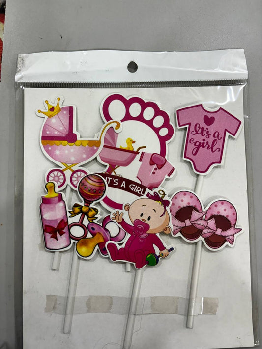GIRL BABY SHOWER THEME TOPPER|PAPER THEME TOPPER|CAKE TOPPER|PACK OF 6|