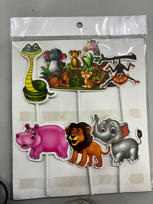 Happy Birthday Animal/Jungle Theme Paper Cake Topper| Animal/Jungle Theme Cake Toppers For Cake/Cupcake Decoration For Kids(Assorted design will be sent)(Pack of 6)