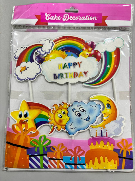 Rainbow Theme Paper Cake Topper| BTS THEME TOPPER|PAPER THEME TOPPER|CAKE TOPPER|PACK OF 6|