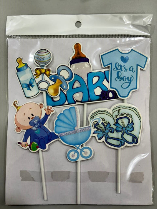 BOY BABY SHOWER THEME TOPPER|PAPER THEME TOPPER|CAKE TOPPER|PACK OF 6|