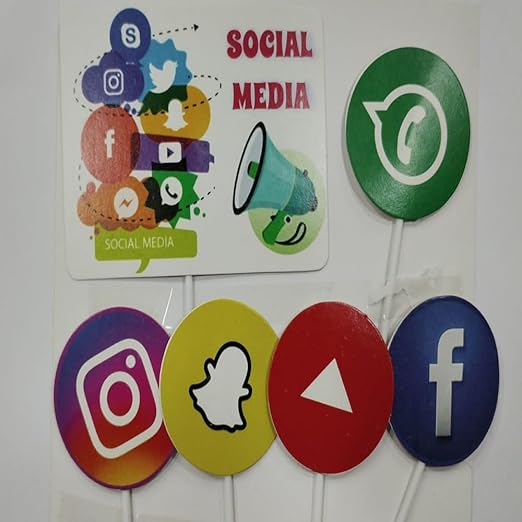 Social Media Theme Paper Cake Topper| Social Media Theme Cake Toppers For Cake/Cupcake Decoration(Pack of 6)
