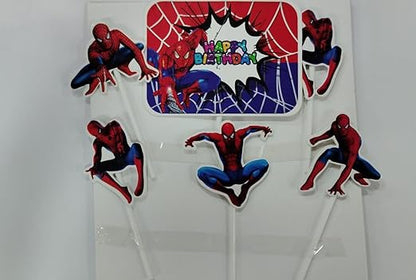 Happy Birthday Superhero Cartoon Theme Paper Cake Topper| Cartoon Theme Based Toppers For Cake/Cupcake Decoration For Kids/Boys (Pack of 6)