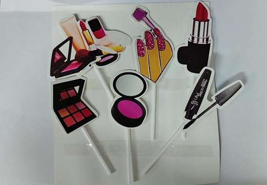 Makeup Theme Cupcake/Cake Topper Paper & Theme Based Cake Topper For Birthday Decoration Women/Girls/Kids(Pack of 6)