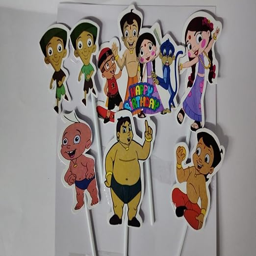 Happy Birthday Multicolor Cartoon Theme Cupcake/Cake Topper Paper(5 inch)| Cartoon Theme Based Cake Topper For Birthday Decoration Boys/Girls/Kids(Pack of 6)