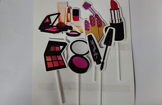 Makeup Theme Cupcake/Cake Topper Paper & Theme Based Cake Topper For Birthday Decoration Women/Girls/Kids(Pack of 6)