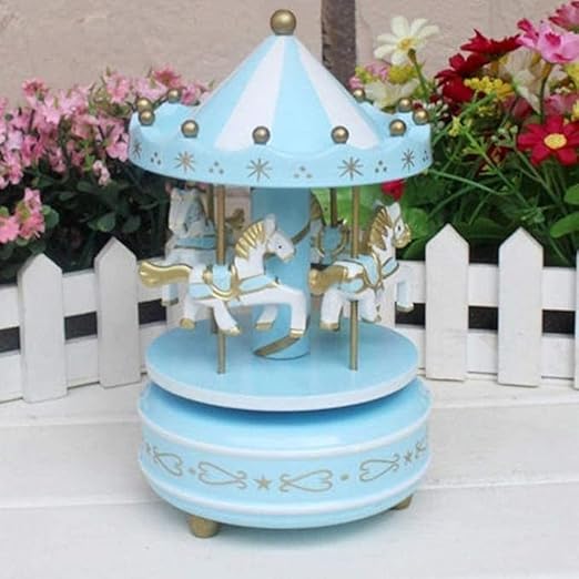 Enchanting Horse Music Box Cake Topper – Rotating Fairytale Melody Toy | Ideal for Cakes & Gifting (Horse, Blue)