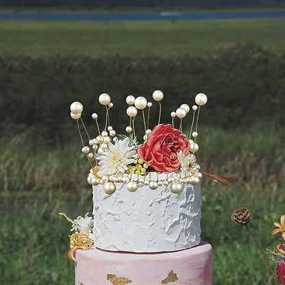 Crown Cake Topper for Girl's Birthday Decoration Kit - 1Pc Girl Crown for Birthday Queen Decoration, Pearl Topper, Cake Decoration Items