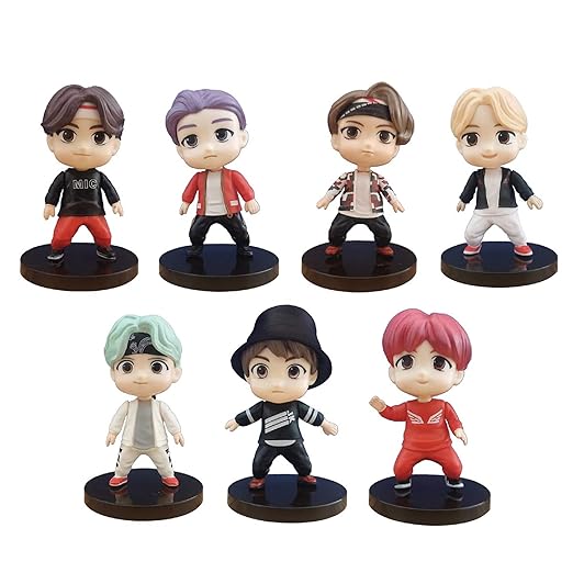 BTS Bangtan Action Toy Figure and Cake Topper Collectible Set of 7-8cm Statue (Small, 2)