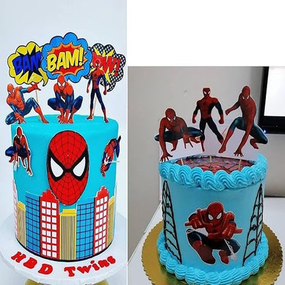 Happy Birthday Superhero Cartoon Theme Paper Cake Topper| Cartoon Theme Based Toppers For Cake/Cupcake Decoration For Kids/Boys (Pack of 6)