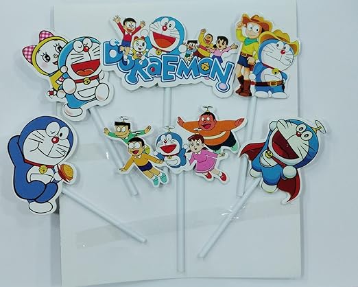 Cartoon Characters(5 inch) Paper Cake Topper With Stick For Birthday Celebration Parties/Theme Cake Decoration Item/Cartoon Theme Party(Pack of 6)