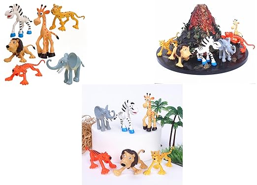 Jungle Safari Theme Cake Topper 6pc Toy| Animal Figures Toy Set For Cake Decoration & It Can Be Used As a Playing Toy/Zoo Animal/Jungle Theme For Kids(6pc packing)