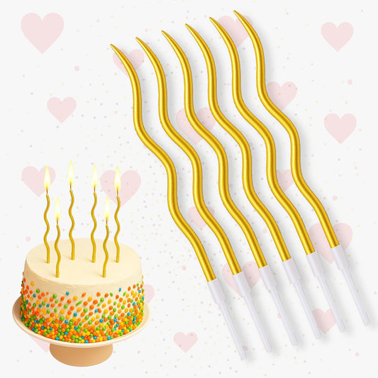 Metallic Spiral Candles Golden for Birthday Anniversary Cake Topper Party Unscented Smokless Twisty Candles Decoration Items