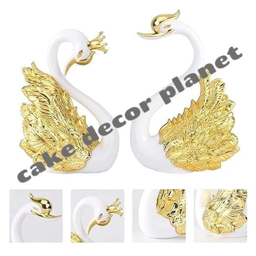 Mini Swan Ornament Cake Topper Combo | Miniature Doll Cake Topper Action Figurine Super Hero Toys | 2 Pcs Elegant Swan with Silver Feathers