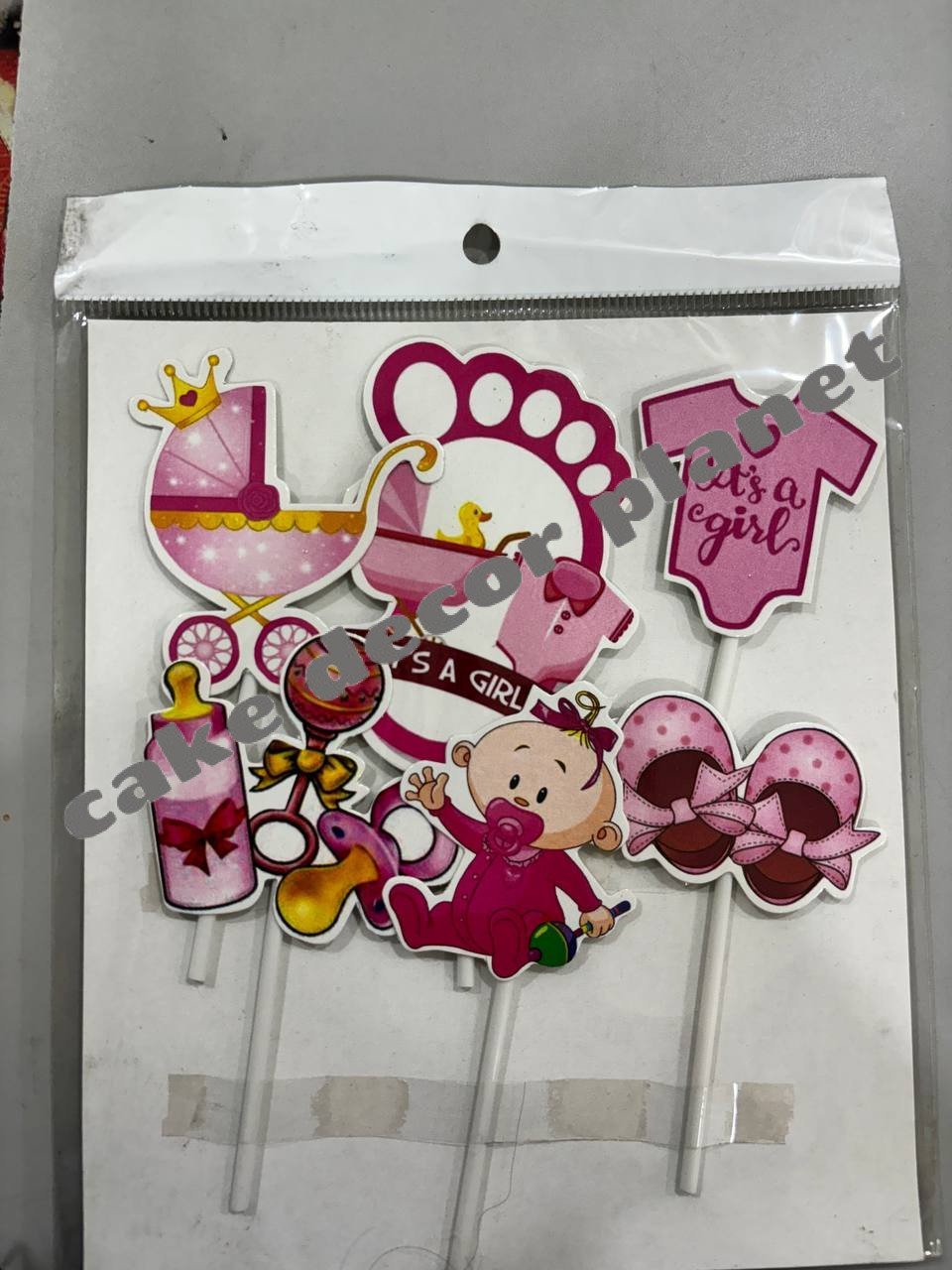 GIRL BABY SHOWER THEME TOPPER|PAPER THEME TOPPER|CAKE TOPPER|PACK OF 6|