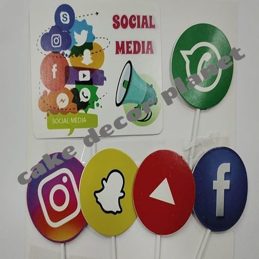 Social Media Theme Paper Cake Topper| Social Media Theme Cake Toppers For Cake/Cupcake Decoration(Pack of 6)